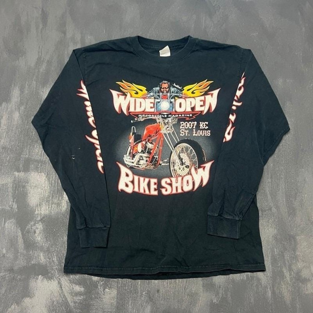 Vintage Wide Open Bike Show‎ Shirt Mens Large Black 2000s Y2K
